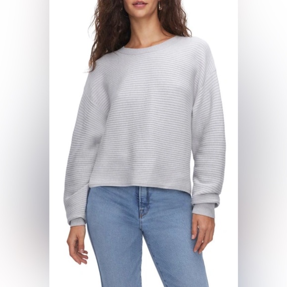 Good American Ribbed Crewneck Light Gray Sweater Size 8 5XL Long Sleeve Grey - Picture 1 of 9